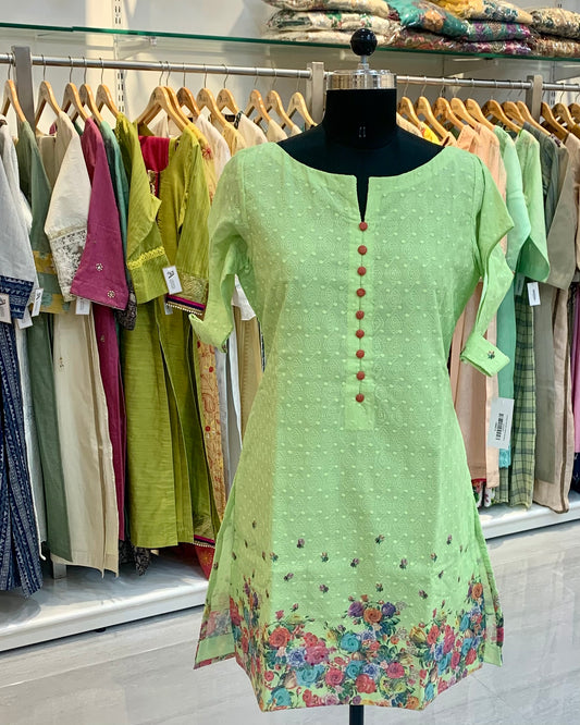 Green Hakoba kurta cut-out sleeves