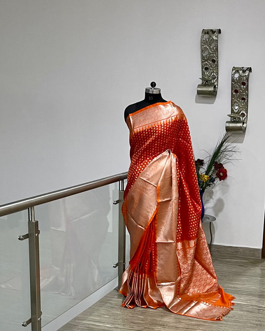 Venkatgiri Orange Pure Silk Saree