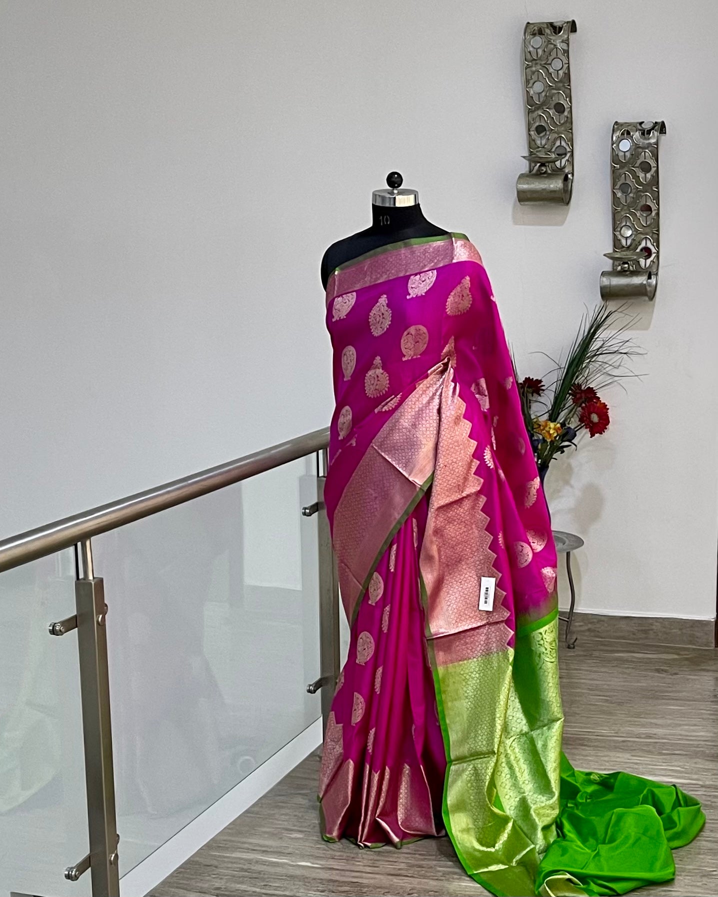 Venkatgiri Pink and Green Pure Silk saree