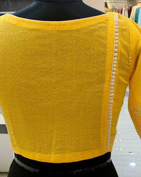 Yellow Emb. Blouse with Potlis